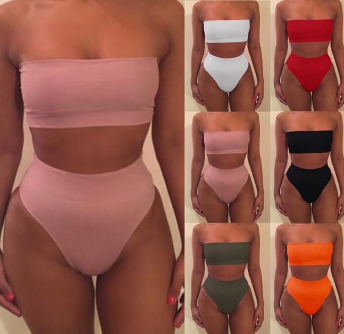 

Strapless Bikini Sexy bikinis women Set Off Shoulder Solid Bandage Push Up Padded Swimwear Swimsuit Beachwear Pluz Size biquini5744569