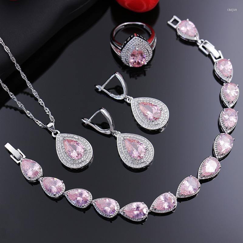 Necklace Earrings Set Pink Round Water Drop Bracelet 3A Zircon Bridal Jewelry Dinner Party Wedding 4PCS/Set, Picture shown
Necklace Earrings Set Pink Round Water Drop Bracelet 3A Zircon Bridal Jewelry Dinner Party Wedding 4PCS/Set, Picture shown
