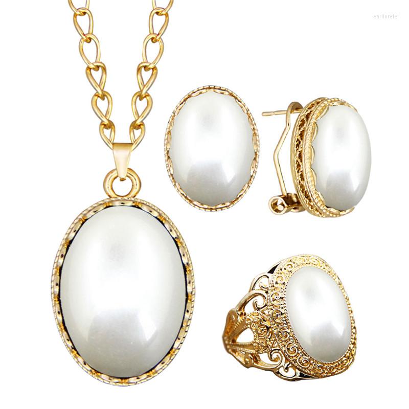 Necklace Earrings Set Oval Synthetic Pearl Earring Ring Jewelry For Women Gold Color Fashion Sets, Picture shown
Necklace Earrings Set Oval Synthetic Pearl Earring Ring Jewelry For Women Gold Color Fashion Sets, Picture shown