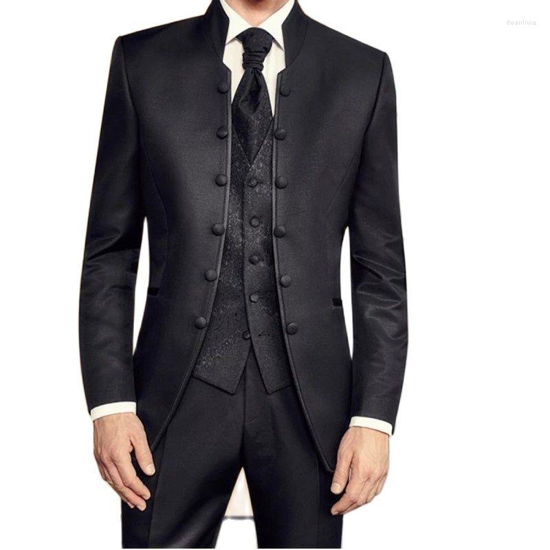 Men's Suits Design 3 Pieces Black Formal For Men With Stand Collar Double Breasted Wedding Groom Tuxedo Italian Tailor-made, Silver
Men's Suits Design 3 Pieces Black Formal For Men With Stand Collar Double Breasted Wedding Groom Tuxedo Italian Tailor-made, Silver
