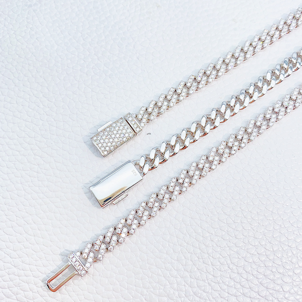 6mm 18-24inch 925 Sterling Silver VVS Moissanite Cuban Chain Necklace 7/8inch Bracelet For Women/Men Nice Gift