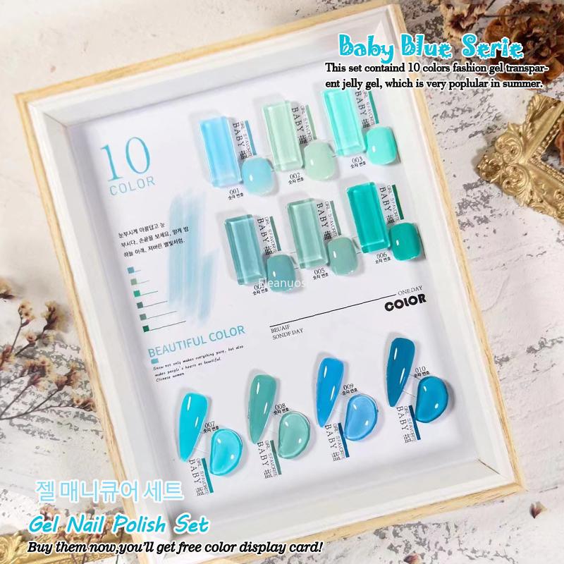 Kits Eleanuos 10pcs Bright Candy Blue Serie Nail Gel polish Set Need Primer Base Top Matte Coat Gel All For Manicure 15Ml Free Card
Kits Eleanuos 10pcs Bright Candy Blue Serie Nail Gel polish Set Need Primer Base Top Matte Coat Gel All For Manicure 15Ml Free Card