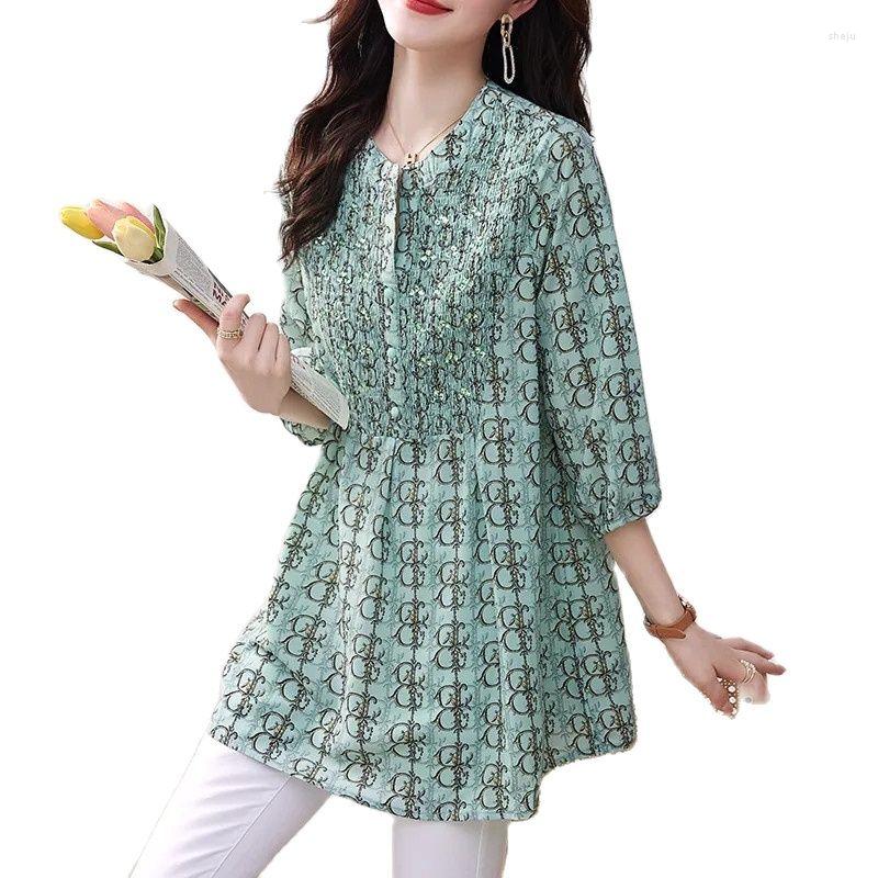 Women's Blouses Summer Belly-Covered Shirt Women's Crotch-Covered And Cropped Sleeve Blouse Ladies' Floral Chiffon Medium Long
Women's Blouses Summer Belly-Covered Shirt Women's Crotch-Covered And Cropped Sleeve Blouse Ladies' Floral Chiffon Medium Long
