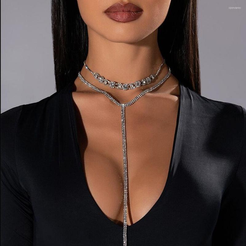 Chains Luxury Double Layer Necklace Jewelry For Women Rhinestone Y Shape Long Tassel Choker Body Chain Crystal Party Dress Accessories
Chains Luxury Double Layer Necklace Jewelry For Women Rhinestone Y Shape Long Tassel Choker Body Chain Crystal Party Dress Accessories
