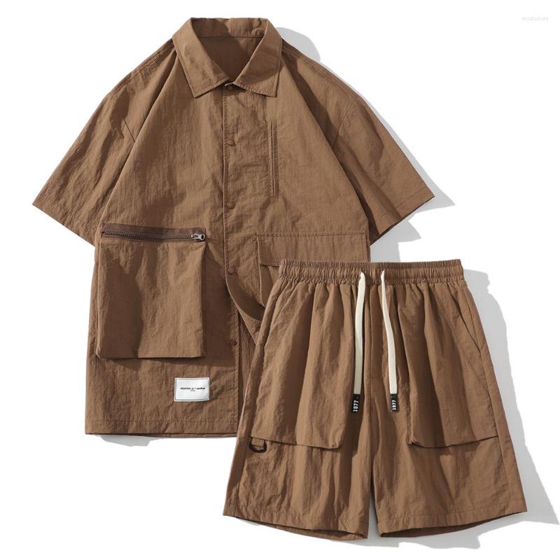 Men's Tracksuits Big Pockets Turn-down Collar Cargo Shirts And Shorts 2023 Summer Quick Dry Material Men's Sets, Brown shorts
Men's Tracksuits Big Pockets Turn-down Collar Cargo Shirts And Shorts 2023 Summer Quick Dry Material Men's Sets, Brown shorts
