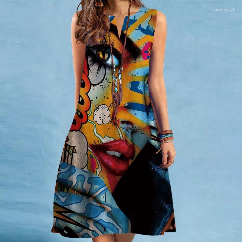 Party Dresses 2023 Summer European American Sexy Women' Print V-Neck Sleeveless Mid Length Dress Large Swing Loose Elegant Retro Office, Beige 
Party Dresses 2023 Summer European American Sexy Women' Print V-Neck Sleeveless Mid Length Dress Large Swing Loose Elegant Retro Office, Beige