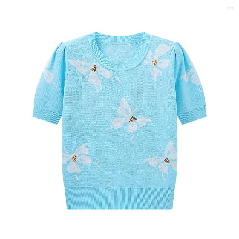 Women's T Shirts Summer Sweet Thin Slim Sequins Cartoon Butterfly Knitted Fabric T-Shirts Women Fashion O-Neck Puff Short Sleeve Ladies Top, Light blue
Women's T Shirts Summer Sweet Thin Slim Sequins Cartoon Butterfly Knitted Fabric T-Shirts Women Fashion O-Neck Puff Short Sleeve Ladies Top, Light blue