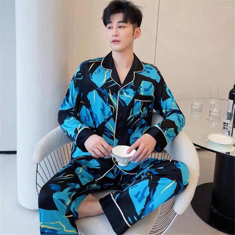 Men's Sleepwear Spring Printed Satin Long Sleeve Shirt Trousers Two Pieces Men Cozy Soft Pyjamas Home Clothe Pajama Set, Men style 1
Men's Sleepwear Spring Printed Satin Long Sleeve Shirt Trousers Two Pieces Men Cozy Soft Pyjamas Home Clothe Pajama Set, Men style 1