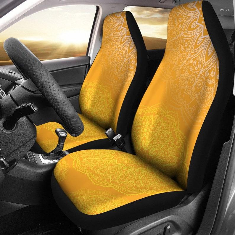 

Car Seat Covers Orange Mandalas Pair 2 Front Protector Accessory