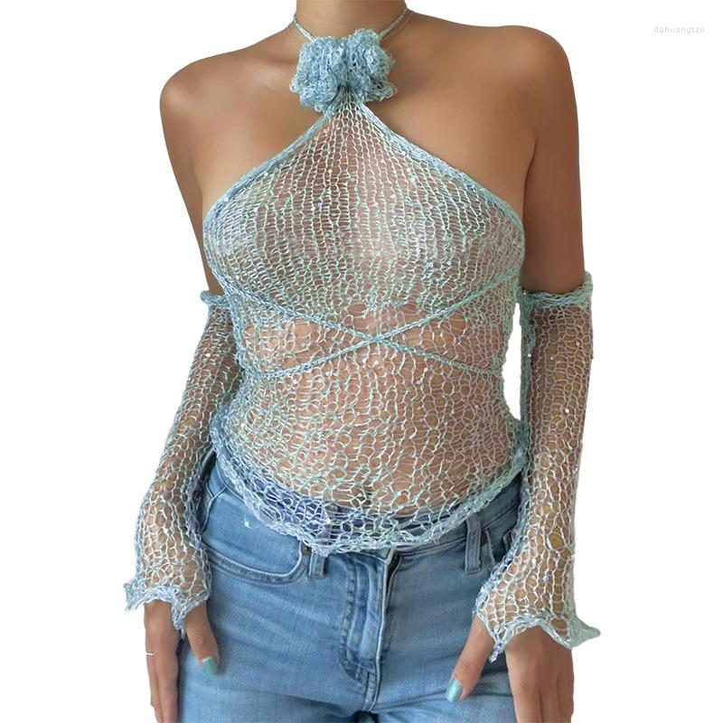 Women' Tanks Sequins Flower Knitted Crop Tops Women Sexy Lace Up Halter Backless Long Sleeve Cover Hollow Out Y2K Clubwear Female Vests, Black
Women' Tanks Sequins Flower Knitted Crop Tops Women Sexy Lace Up Halter Backless Long Sleeve Cover Hollow Out Y2K Clubwear Female Vests, Black