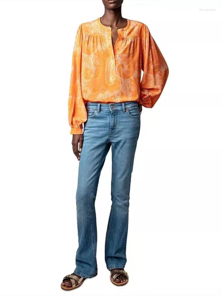 Women's T Shirts Women's Paisley Print Shirt Round Neck Silk Loose Top Long Sleeve Female Vintage Blouse With Buttons Summer 2023
Women's T Shirts Women's Paisley Print Shirt Round Neck Silk Loose Top Long Sleeve Female Vintage Blouse With Buttons Summer 2023