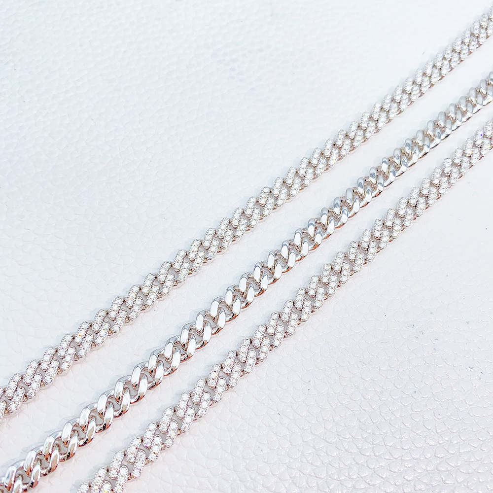 6mm 18-24inch 925 Sterling Silver VVS Moissanite Cuban Chain Necklace 7/8inch Bracelet For Women/Men Nice Gift