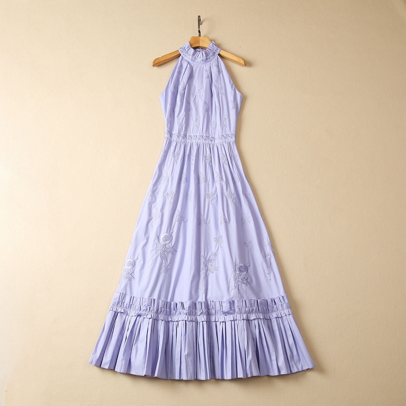 European and American women's clothes 2023 summer new Stand collar Sleeveless embroidery Pleated Cotton Dress Purple XXL, White
European and American women's clothes 2023 summer new Stand collar Sleeveless embroidery Pleated Cotton Dress Purple XXL, White
