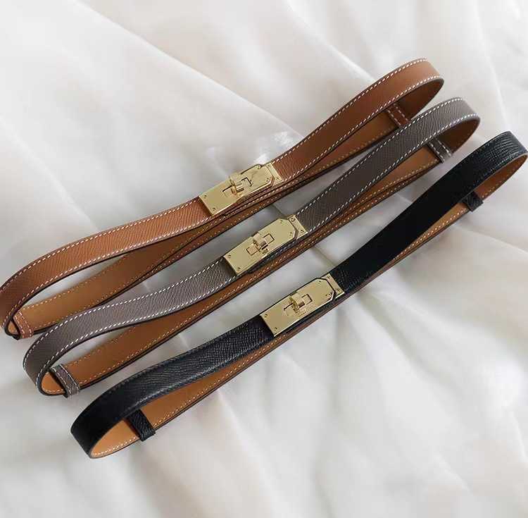 Belts Suspenders H rotating buckle Kelly leather thin versatile women's belt palm pattern decorative dress coat small waist seal, Elephant grey gold clasp
Belts Suspenders H rotating buckle Kelly leather thin versatile women's belt palm pattern decorative dress coat small waist seal, Elephant grey gold clasp