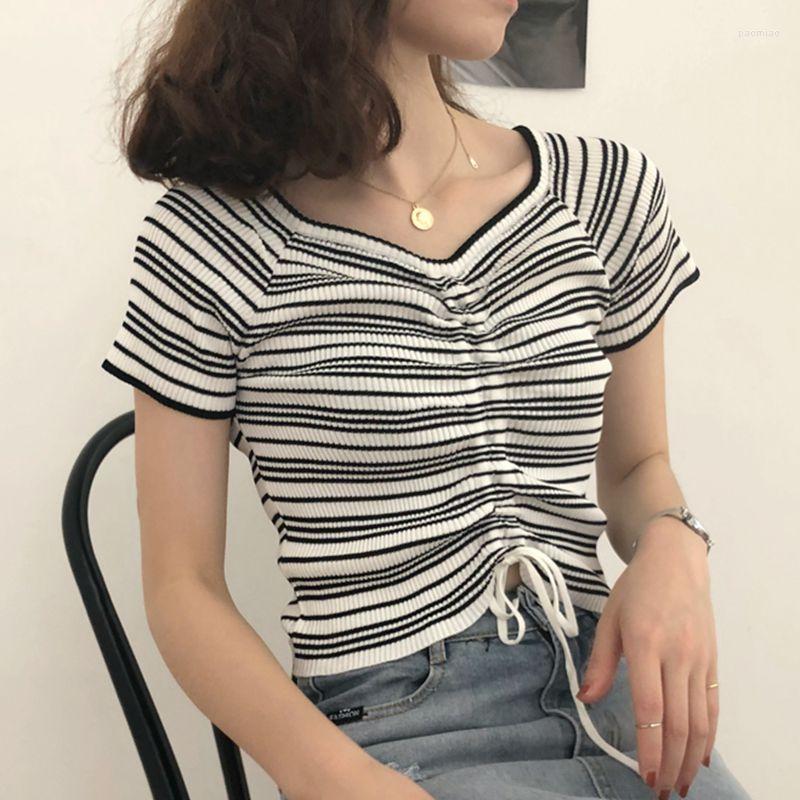 Women's T Shirts 2023 Women Short Sleeve Knitted T-Shirt Summer Sexy Slim Vintage Knitting T-shirts For Female Casual Stripe V Neck Tops P31, Stripe balck
Women's T Shirts 2023 Women Short Sleeve Knitted T-Shirt Summer Sexy Slim Vintage Knitting T-shirts For Female Casual Stripe V Neck Tops P31, Stripe balck