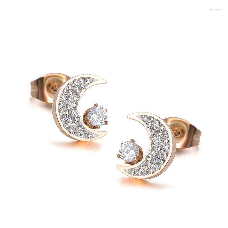 Stud Earrings Classic Titanium Steel Rhinestone Moon Jewelry Rose Gold Color Cubic Zirconia Earring For Women JE18011
Stud Earrings Classic Titanium Steel Rhinestone Moon Jewelry Rose Gold Color Cubic Zirconia Earring For Women JE18011