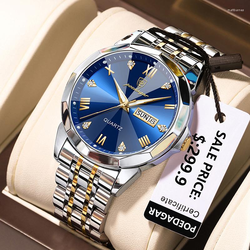 Wristwatches POEDAGAR Top Luxury Men Watches Brand Waterproof Steel Strap Business Man Watch Quartz Fashion Luminous Calendar Clock Male, Gold blue
Wristwatches POEDAGAR Top Luxury Men Watches Brand Waterproof Steel Strap Business Man Watch Quartz Fashion Luminous Calendar Clock Male, Gold blue