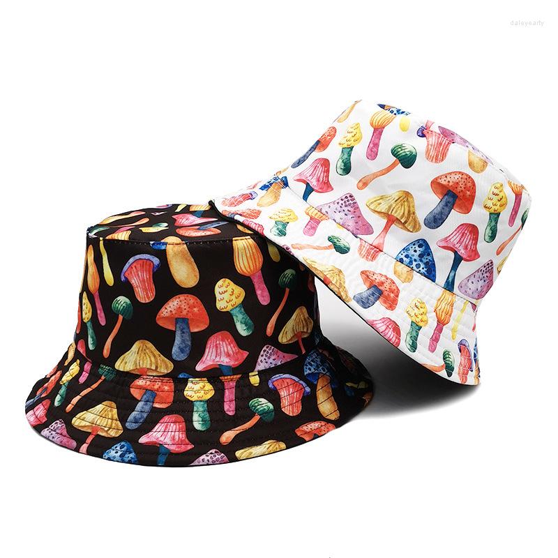 Berets Summer Colorful Mushroom Pattern Bucket Hat Personality Foldable Women Outdoor Double-sided Casual Sunshade Panama Bob Cap
Berets Summer Colorful Mushroom Pattern Bucket Hat Personality Foldable Women Outdoor Double-sided Casual Sunshade Panama Bob Cap