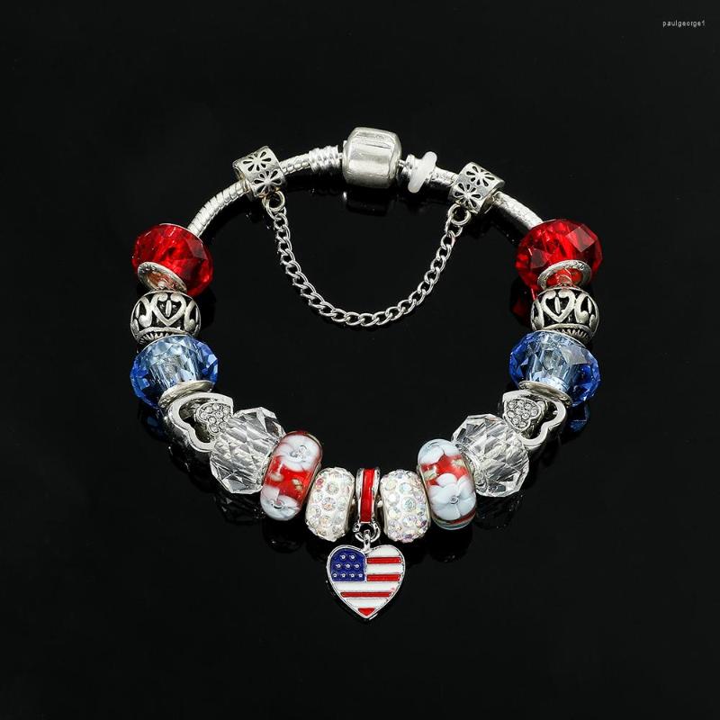 Charm Bracelets USA Love Heart Flag Bracelet Fashion Crystal Beads Bangle American Pendant For Women Hand Accessories Gifts
Charm Bracelets USA Love Heart Flag Bracelet Fashion Crystal Beads Bangle American Pendant For Women Hand Accessories Gifts