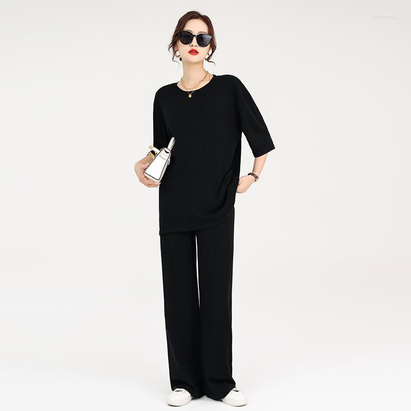 Women' Two Piece Pants Women' Suit Wool Sweater Short Sleeve Trousers 2-Piece Set Casual Solid Color Loose Overside Tops Wide Leg, Black
Women' Two Piece Pants Women' Suit Wool Sweater Short Sleeve Trousers 2-Piece Set Casual Solid Color Loose Overside Tops Wide Leg, Black