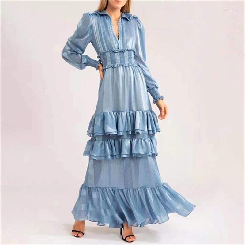 Casual Dresses Fashion Spring Autumn Women Vintage Elegant Chic Party Designer Long Sleeve Cascading Ruffle Dress High Quality, Blue
Casual Dresses Fashion Spring Autumn Women Vintage Elegant Chic Party Designer Long Sleeve Cascading Ruffle Dress High Quality, Blue
