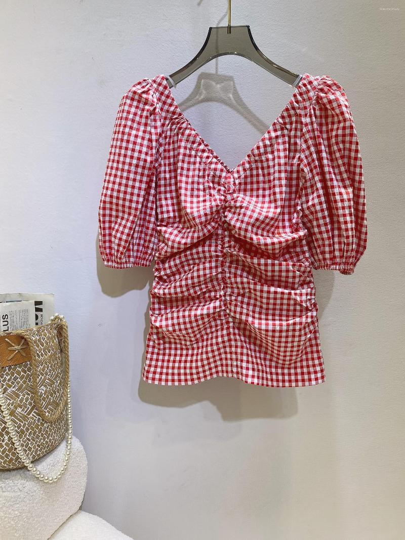 Women's T Shirts 2023 Women Fashion Bubble Short Sleeves Red And White Plaid V-neck Pleated Top 0510
Women's T Shirts 2023 Women Fashion Bubble Short Sleeves Red And White Plaid V-neck Pleated Top 0510