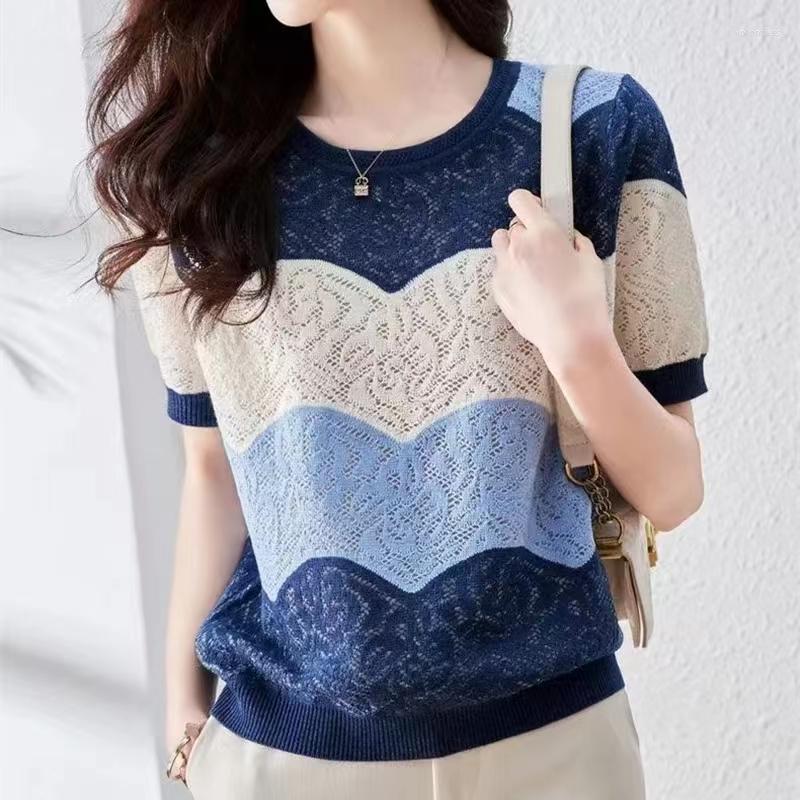Women' T Shirts Summer Hollow Ice Silk Splice Women' Pullover Short Sleeve Fashion Round Neck Casual Top T-Shirt, Sky blue
Women' T Shirts Summer Hollow Ice Silk Splice Women' Pullover Short Sleeve Fashion Round Neck Casual Top T-Shirt, Sky blue