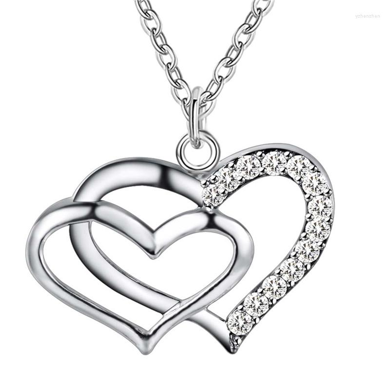 Pendant Necklaces Fashion Silver Color Double Heart Necklace With Cubic Zirconia Engagement Gift For Woman Good Quality Drop
Pendant Necklaces Fashion Silver Color Double Heart Necklace With Cubic Zirconia Engagement Gift For Woman Good Quality Drop