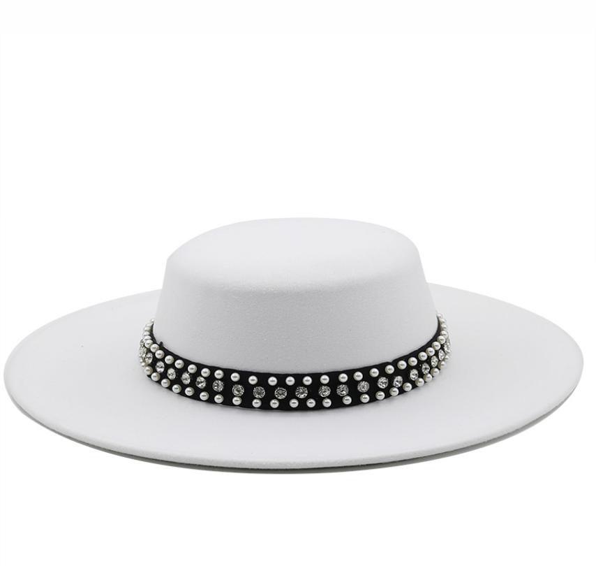 Large Wide Brim Faux Wool Pork Pie Boater Flat Top Fedora Hat with Rivet Pearls Black White Party Panama Trilby Cowboy Cap2604772, Beige
Large Wide Brim Faux Wool Pork Pie Boater Flat Top Fedora Hat with Rivet Pearls Black White Party Panama Trilby Cowboy Cap2604772, Beige