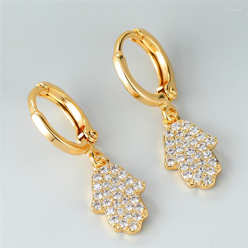 Dangle Earrings Luxury Female Crystal Palm Charm Yellow Gold Color White Wedding For Women 
Dangle Earrings Luxury Female Crystal Palm Charm Yellow Gold Color White Wedding For Women