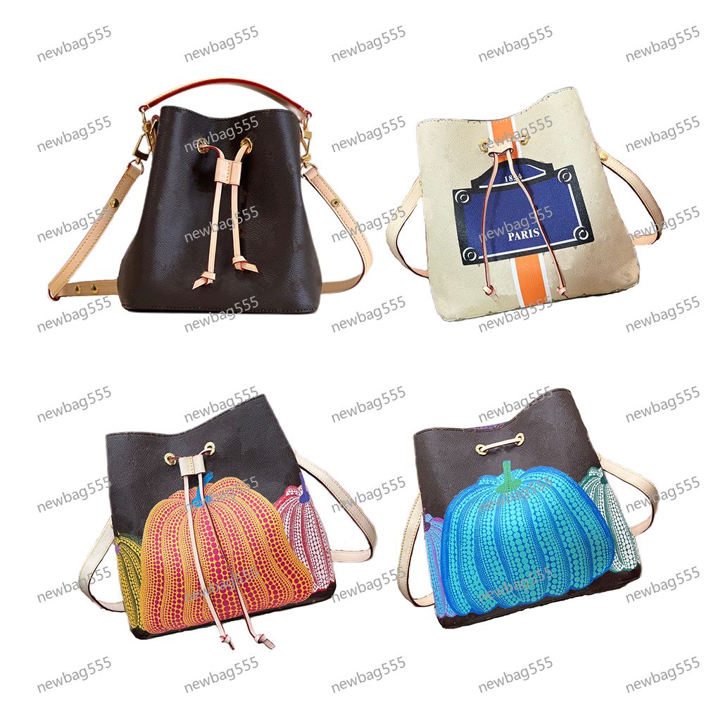 High quality neonoe 26cm women shoulder bag cowhide leather adjustable strap canvas print designer Bucket drawstring bag mini handbag noe BB m46472 m46581 m44022