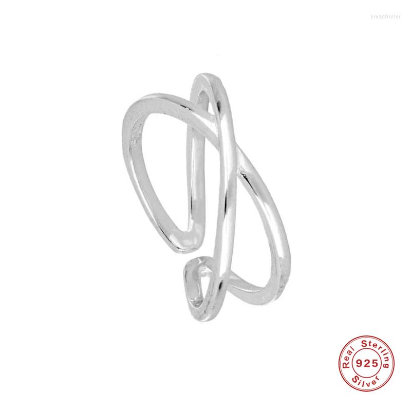 Cluster Rings Aide 925 Sterling Silver Minimalist X Shape Cross Finger For Women Gift Double Layer Simple Smooth Adjustable Ring Jewelry