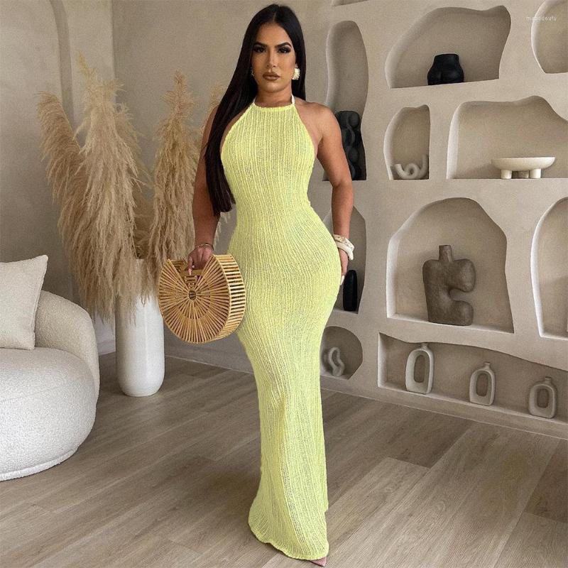 Casual Dresses MOOVOOK 2023 Summer Solid Color Sexy Backless Lace Up Halter Sleeveless Slim Fit Hip Long Dress, Yellow
Casual Dresses MOOVOOK 2023 Summer Solid Color Sexy Backless Lace Up Halter Sleeveless Slim Fit Hip Long Dress, Yellow