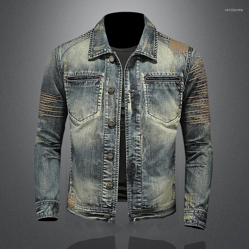 Men's Jackets Men Motorcycle Denim Jacket Fashion Casual Four Seasons Retro Washed Single Breasted Pattern Sleeve Street Versatile, H0622
Men's Jackets Men Motorcycle Denim Jacket Fashion Casual Four Seasons Retro Washed Single Breasted Pattern Sleeve Street Versatile, H0622