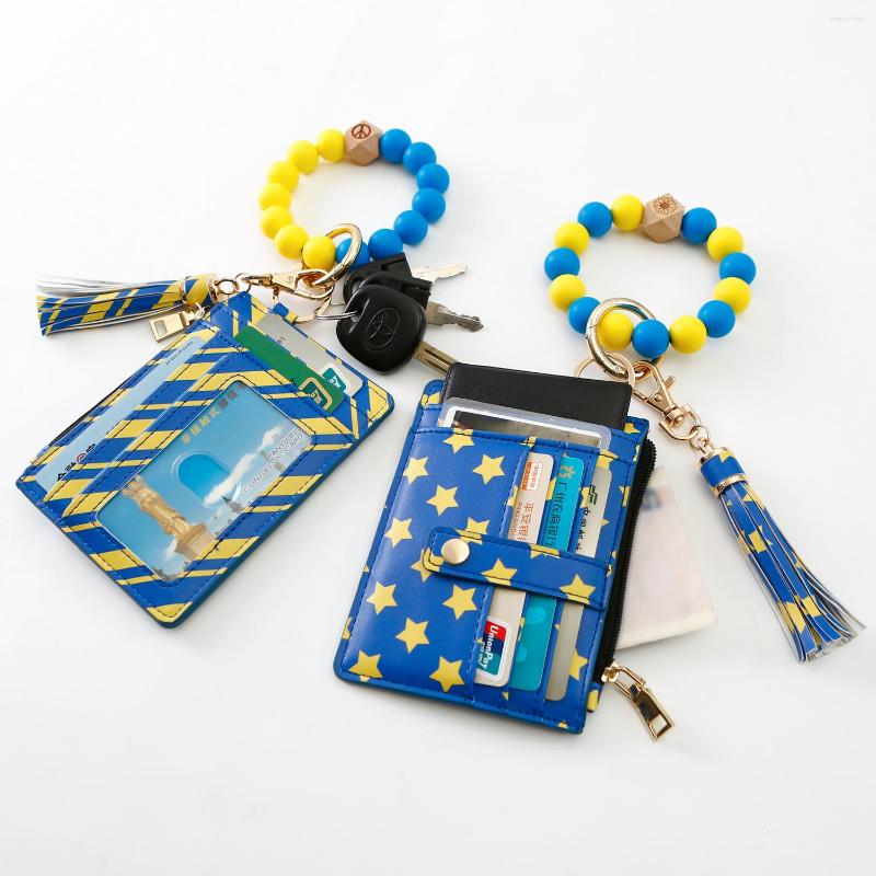 Keychains Yellow And Blue Flag Theme Beaded Wristlet Keychain Women Card Holder Wallet Key Chain Star Print Accessories Boho Gift #KEY0183
Keychains Yellow And Blue Flag Theme Beaded Wristlet Keychain Women Card Holder Wallet Key Chain Star Print Accessories Boho Gift #KEY0183