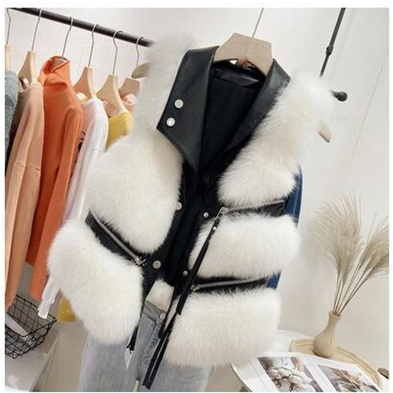 TPJB New Design Women's Turn Down Collar PU Leather Patchwork Faux Fur Zipper Decoration Sleeveless Short Vest Coat Casacos, Blue
TPJB New Design Women's Turn Down Collar PU Leather Patchwork Faux Fur Zipper Decoration Sleeveless Short Vest Coat Casacos, Blue