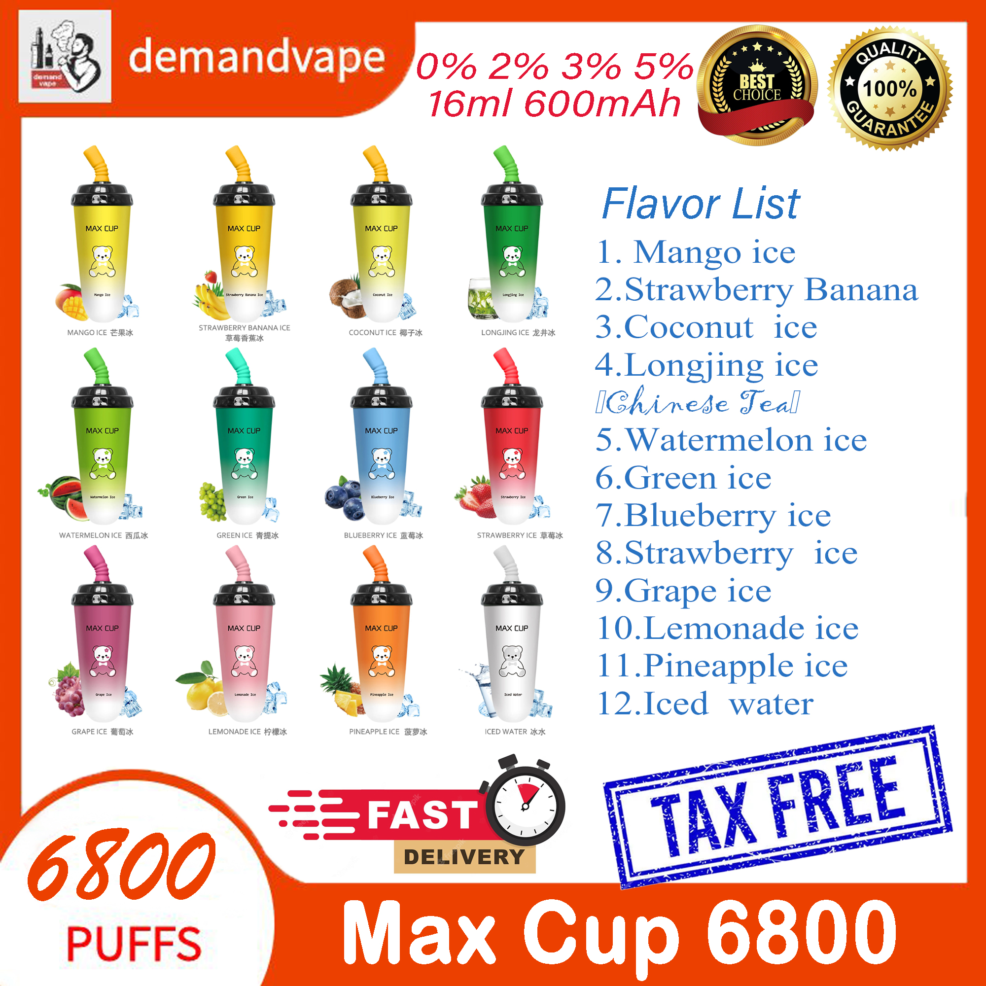 Original Max Cup 6800 Puffs E Cigarette 0% 2% 3% 5% Strength Disposable Vape 16ml 600mAh Rechargeable Battery Vape Pen Milk Tea Cups In Stock Fast Ship VS RandM Tornado 7000
Original Max Cup 6800 Puffs E Cigarette 0% 2% 3% 5% Strength Disposable Vape 16ml 600mAh Rechargeable Battery Vape Pen Milk Tea Cups In Stock Fast Ship VS RandM Tornado 7000