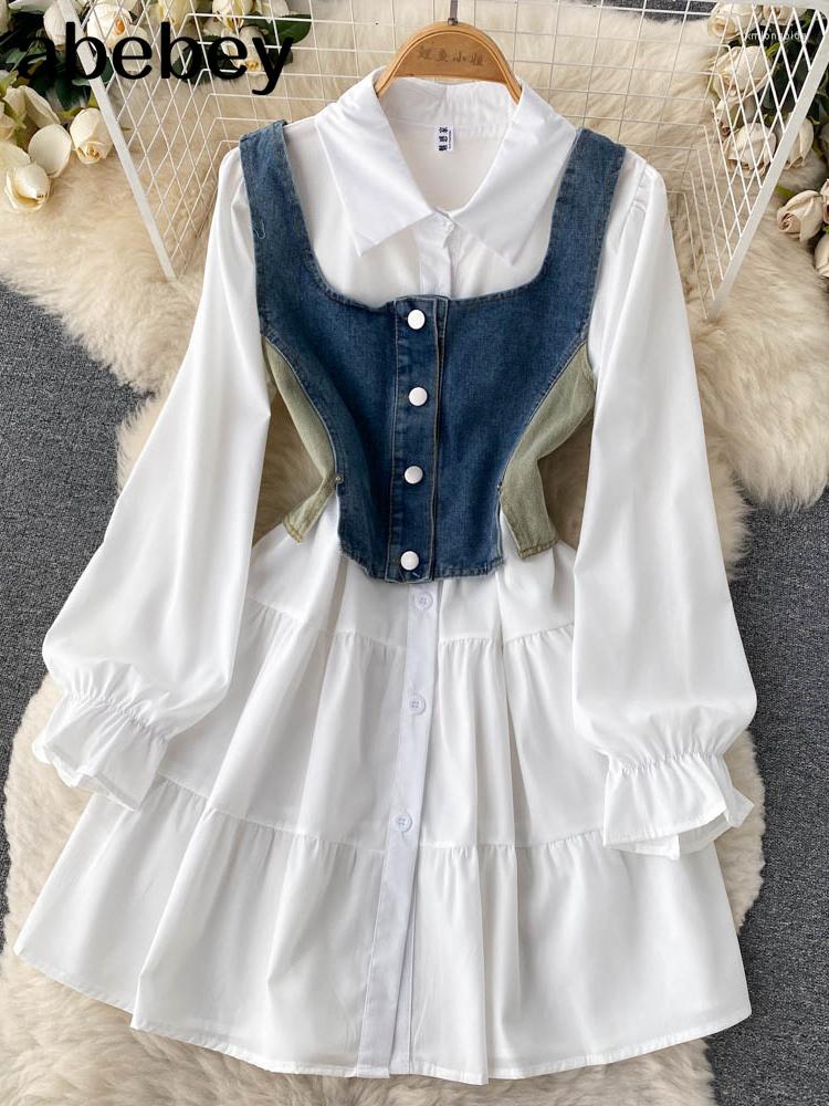 Casual Dresses Autumn Fashion Dress Two Pieces Suits Ruff Sleeve White Shirt Mini Denim Camis Women Streetwear Slim Set, Light blue
Casual Dresses Autumn Fashion Dress Two Pieces Suits Ruff Sleeve White Shirt Mini Denim Camis Women Streetwear Slim Set, Light blue