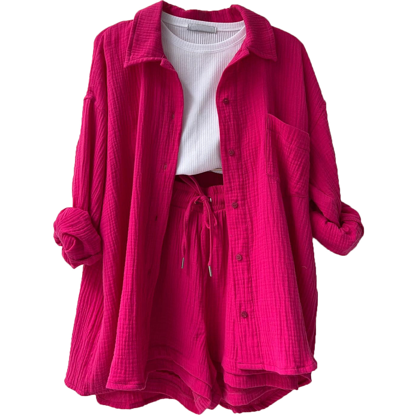 2 Piece Set Women Matching Set Oversized Shirt Shorts Set Women Spring Cotton Tops With Loose High Waist Shor Ts Suit 2023 Fashion Streetwear Out