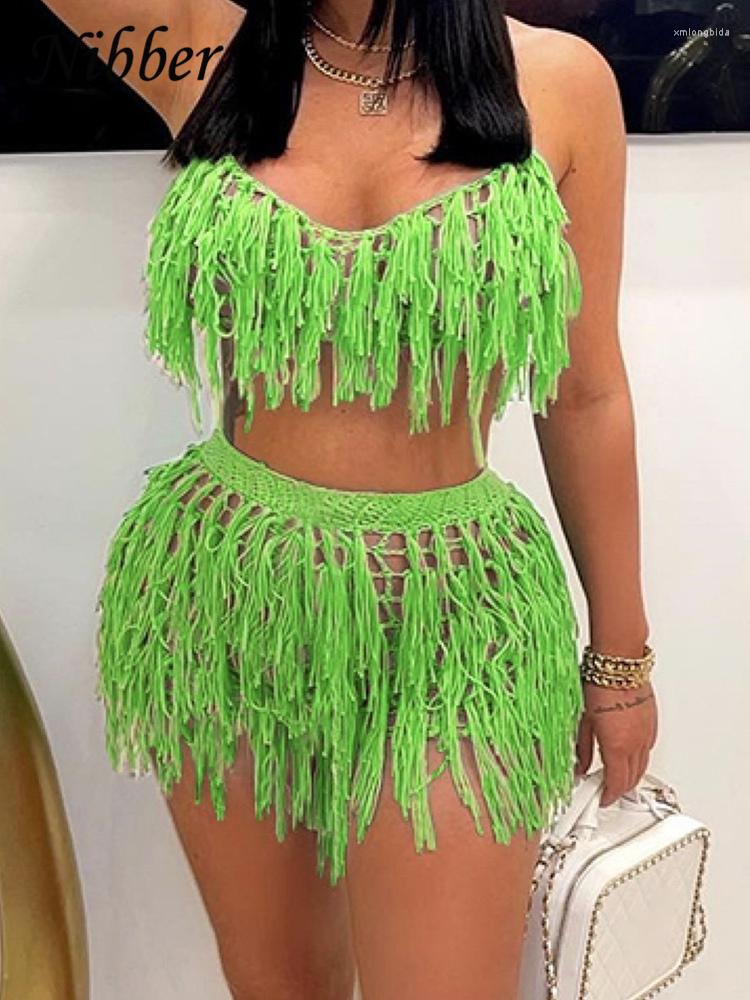 Women' Tracksuits Nibber Knitted Crochet Mesh Two Pieces Set Women Solid Sexy Tassels Strapless Lace Up Vest Mini Short Ladies Vacation, Green
Women' Tracksuits Nibber Knitted Crochet Mesh Two Pieces Set Women Solid Sexy Tassels Strapless Lace Up Vest Mini Short Ladies Vacation, Green