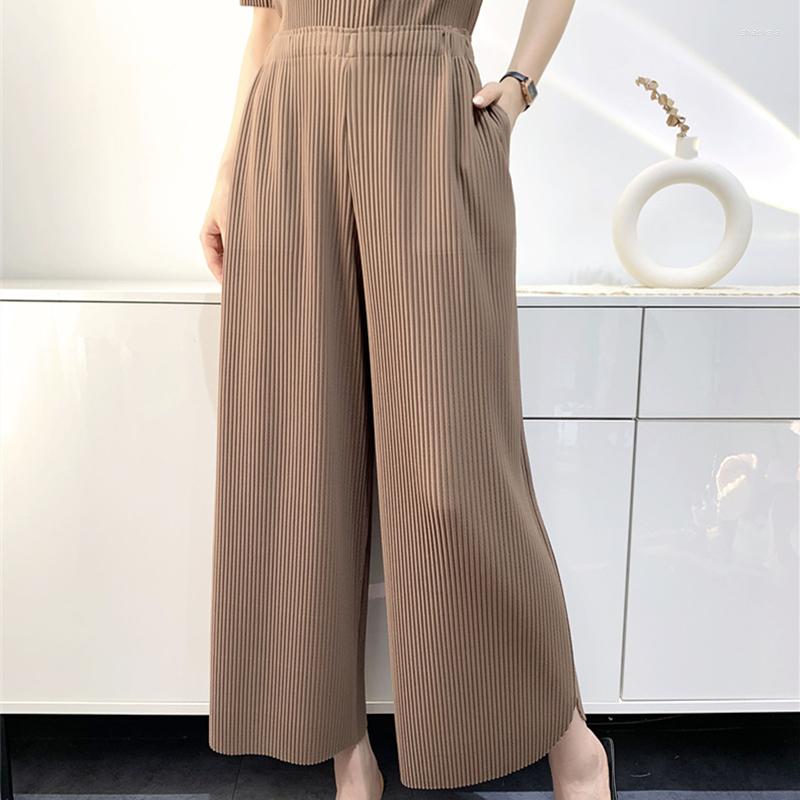 Womens T Shirts Miyake Pleats Classic Simple All-matched Top For Women O-neck Short Sleeve Female Loose Casual Pull Over T-shirt Clothes