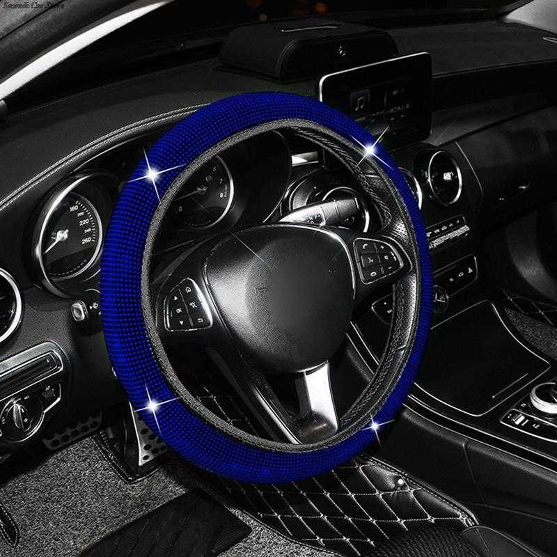New Car Rhinestones Steering Wheel Cover With Crystal Diamond Sparkling Car Suv Elastic Steering Wheel Protector Fit 38cm Vehicle