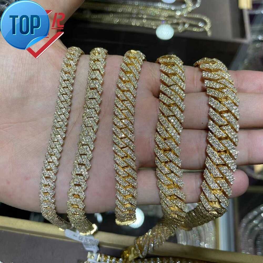 necklace moissanite chain 10mm 22inches Mens Real Hip Hop Chains Vvs Moissanite Dia Prong Set 10k Gold Cuban k Chain