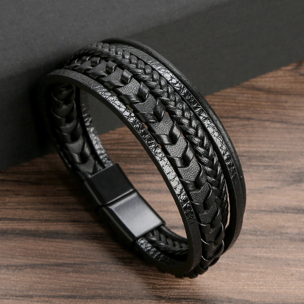 Classic Design Multi Layered Leather Bracelet Stainless Steel Buckle Clasp Bracelets Jewelry