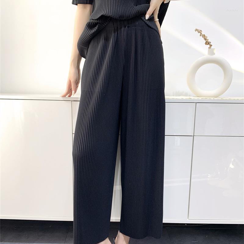 Womens T Shirts Miyake Pleats Classic Simple All-matched Top For Women O-neck Short Sleeve Female Loose Casual Pull Over T-shirt Clothes