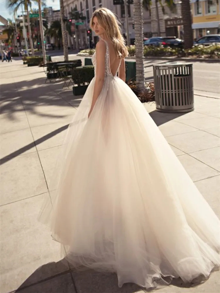 Sexy Garden New Beach Wedding Dresses Deep V Neck Side Split Robe De Soiree Backless Long Boho Brdial Gowns BC