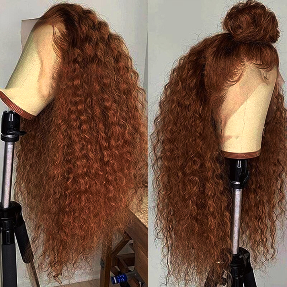 Free shipping Brazilian Brown Deep Wave Frontal Full Glueless Hd Transparent Lace Front Colored Black/Red/Blonde Curly Syntheticc Wig Cosplay