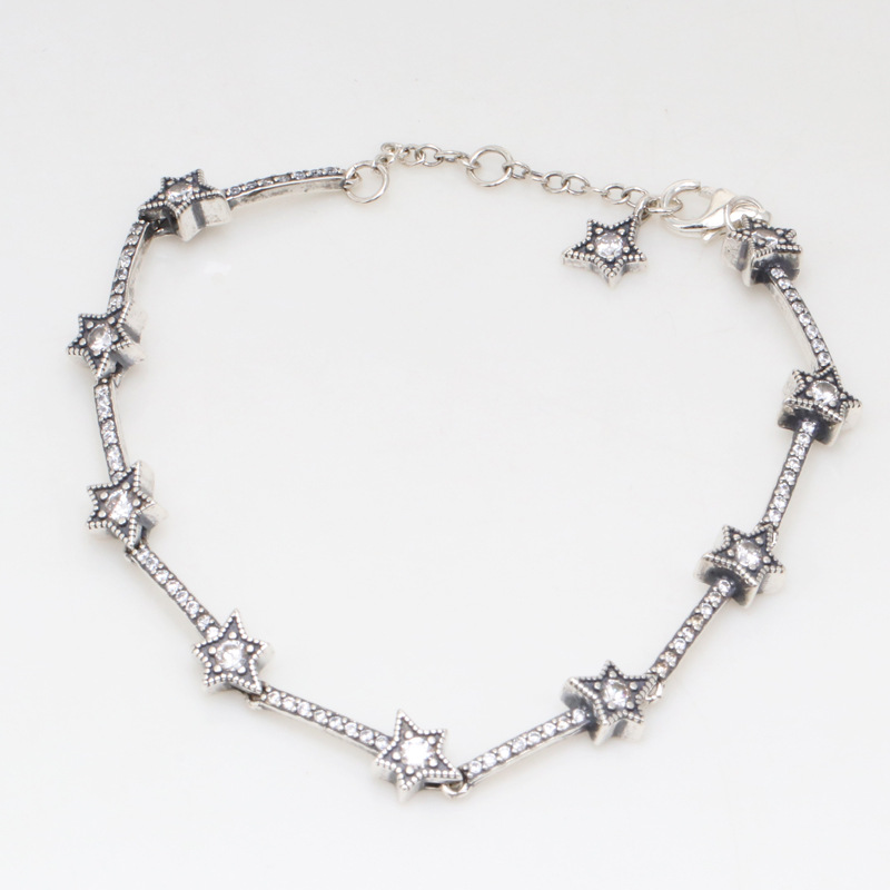 Elegant Ladies' 925 Sterling Silver Bracelet with Stylish Pentagram Pattern Perfect for Special Occasions