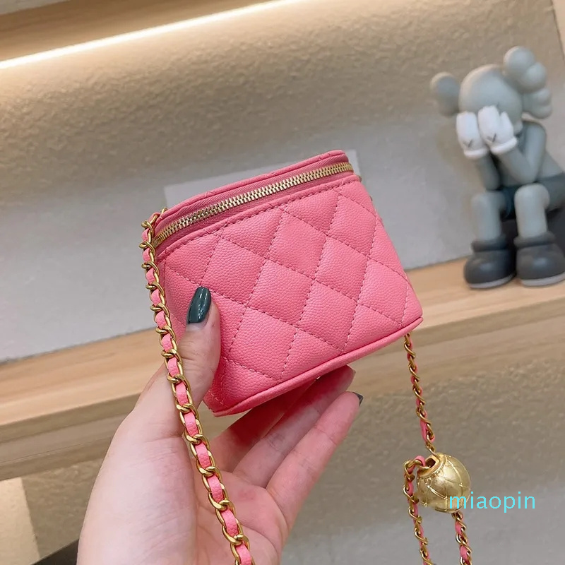 2023-Womens Classic Mini Vanity Trunk Bags With Crush Gold Ball Crossbody Shoulder Designer Handbags Tiny Cosmetic Case For Women 10CM