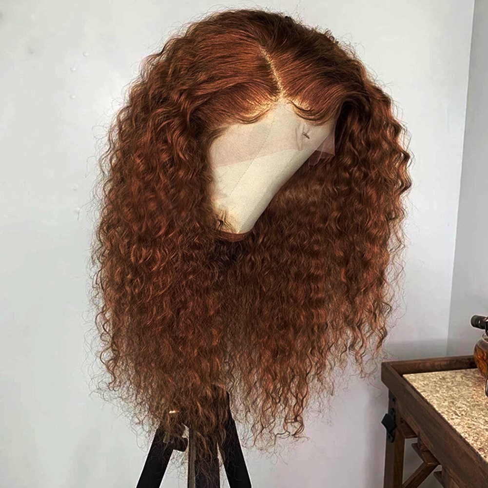 Brazilian Brown Wig Deep Wave Frontal Wig Full Glueless Hd Transparent Lace Front Wig Colored Black/Red/Blonde Curly Syntheticc Wig Cosplay